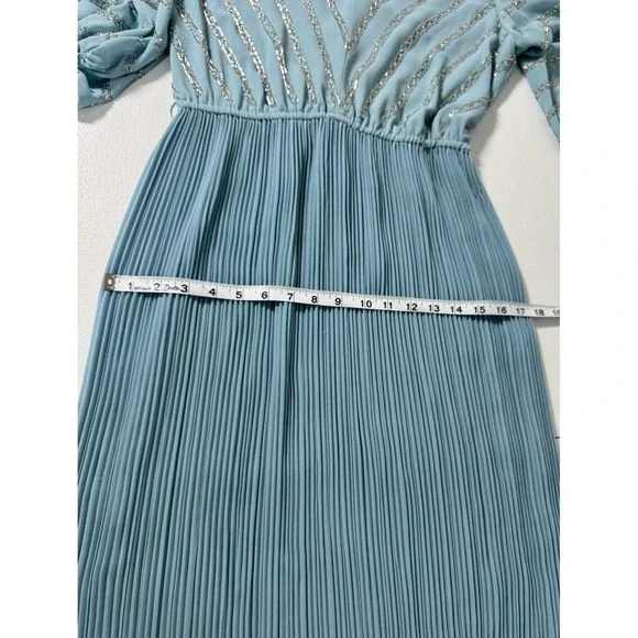 Vintage Jack Bryan Beaded Maxi Dress Pleated Blue Grecian Evening Prom Size S - Picture 8 of 16